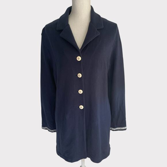 St. John Sport Blazer Jacket Notched Collar Navy Blue Embroider Long Sleeve M - Picture 2 of 9